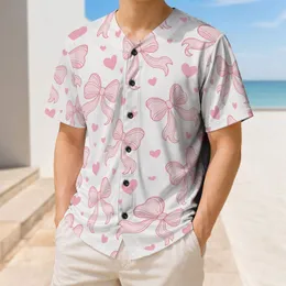 Soft Pink Bows And Hearts For Sporty Casual Wear, Game Days And Everyday Outfits Baseball Jersey