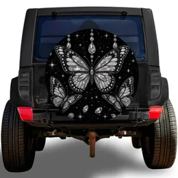 Black Silver Butterfly Crystal Drip Night Glamour for RV Trailer SUV Travel Lovers Spare Tire Cover