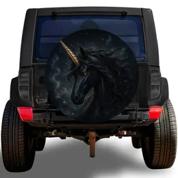Black Unicorn Twilight Fantasy Art For RV Camping, Road Trips And Adventure Travelers Spare Tire Cover