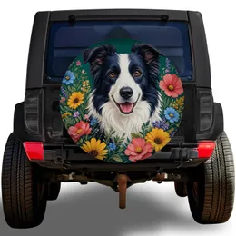 Border Collie Wildflowers Outdoor Adventure Dog Lovers SUV RV Travel Accessory Gift Spare Tire Cover