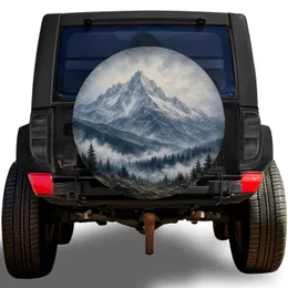 Snow Capped Alpine Mountain Misty Forest Wilderness Adventure For Outdoor Travelers Spare Tire Cover