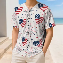 Patriotic Heart Fireworks Allover For Fourth Of July Parties And Summer Celebrations Baseball Jersey