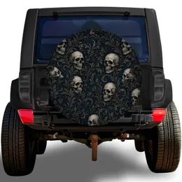 Gothic Skull And Acanthus Damask for Dark Alternative Road Trips and Halloween Camping Spare Tire Cover