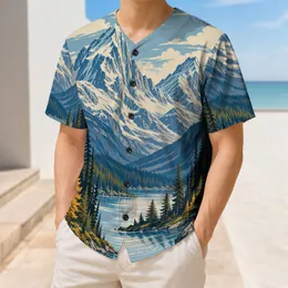 Retro Alpine Mountain River Landscape for Hiking Trips, Camping, and Outdoor Adventure Baseball Jersey