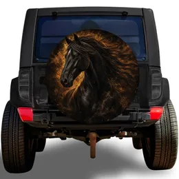 Black Horse Firestorm Western Adventure For Equestrian Truck And RV Road Travelers Spare Tire Cover