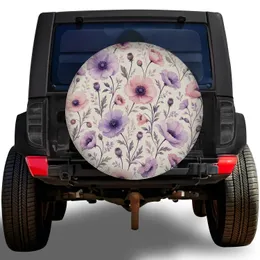 Watercolor Lavender Poppies for Romantic RV Camping and Boho Road Trip Enthusiasts Spare Tire Cover