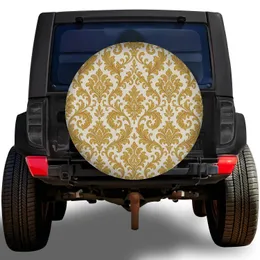Antique Gold Damask Acanthus Motifs For Elegant RV Travel And Classic European Style Spare Tire Cover