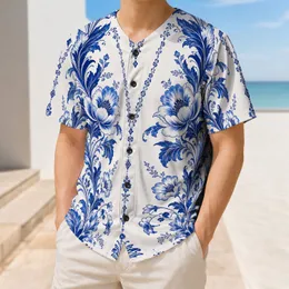 Cobalt Blue Botanical Porcelain Floral V Chain Look For Game Day And Streetwear Fans Baseball Jersey
