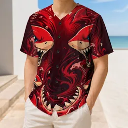 Red Cartoon Shark Attack With Cyan Eyes For Sports Fans And Game Day Active Youth Outfits Baseball Jersey