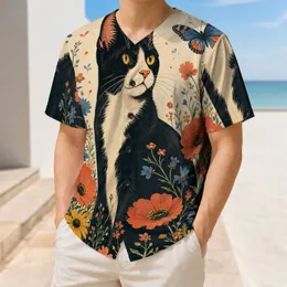 Tuxedo Cat Wildflower Meadow Retro Style for Everyday Outdoor Wear Cat Lover Gifts Baseball Jersey