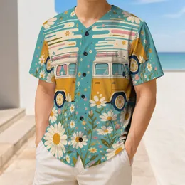 Vintage Floral Camper Bus Road Trip Style For 70s Travel Festival Weekend Outfits Baseball Jersey