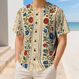 Mexican Guayabera Floral Embroidery Folk Art for Festivals and Summer Celebrations Baseball Jersey
