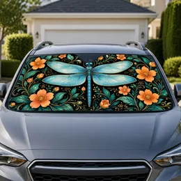 Blue Dragonfly And Orange Floral Decor For Elegant Everyday Vehicle Interior Style Car Sunshade