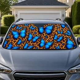 Blue Morpho Butterflies And Leopard Motif For Bold Safari Style Vehicle Interior Car Sunshade