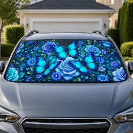 Blue Butterfly And Rose Floral Garden For Everyday Driving And Gift Giving For Women Car Sunshade