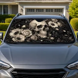 Gothic Skull And Roses Decor For Halloween Road Trips And Alternative Style Fans Car Sunshade
