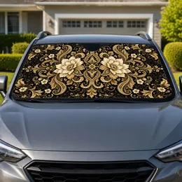 Antique Gold Paisley Florals for Elegant Daily Driving and Luxury Vehicle Interiors Car Sunshade