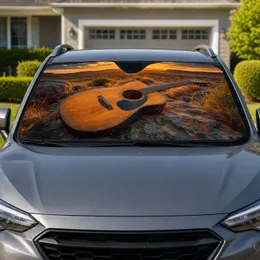 Acoustic Guitar Desert Sunset Landscape for Music Lovers and Road Trip Adventures Car Sunshade