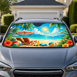 Tropical Beach Sun With Palm Trees And Umbrellas For Summer Beach Vacation Travelers Car Sunshade