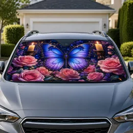 Blue Butterfly And Pink Roses For Gothic Garden Lovers And Moody Night Drive Fans Car Sunshade