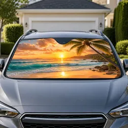 Tropical Beach Sunset Palm Trees for Summer Road Trips and Coastal Travel Ocean Lovers Car Sunshade