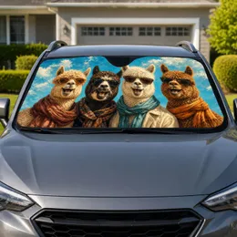 Four Smiling Alpacas In Sunglasses For Road Trip Fun And Gifts For Llama Loving Families Car Sunshade