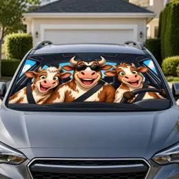 Funny Cartoon Cows Behind the Wheel for Dairy Farm Fans and Road Trip Vehicle Decor Car Sunshade