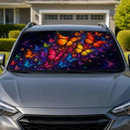 Neon Monarch Butterfly Swarm For Colorful Vehicle Interior Decor And Nature Lovers Car Sunshade