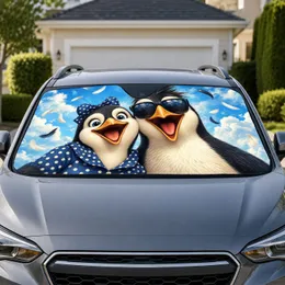 Laughing Penguin Couple Blue Sky UV Protection Road Trip Accessory for Animal Lovers Car Sunshade