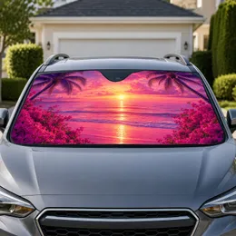 Tropical Pink Sunset Coastal Beach Palms And Bougainvillea For Summer Road Trips Car Sunshade