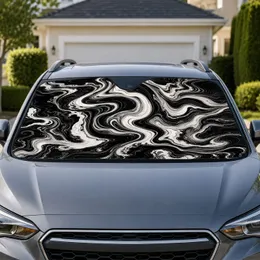 Black And White Marble Swirls For Cool Summer Driving, Road Trips, And Auto Owners Car Sunshade