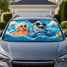 Whimsical Dolphin Driver Ocean Waves for Beach Road Trips and Family Summer Travel Car Sunshade