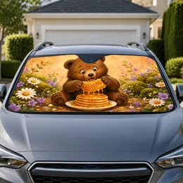 Cute Bear With Honey Pancakes for Sweet Spring Road Trips and Nature Loving Drivers Car Sunshade