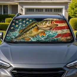 Largemouth Bass With American Flag Fishing Style For Patriotic Anglers and Boaters Car Sunshade
