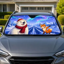 Polar Bear And Fox Aurora Winter Road For Holiday Travel And Arctic Animal Lovers Car Sunshade