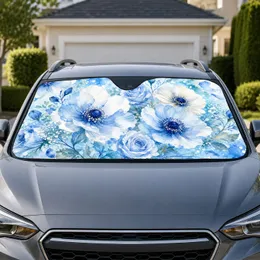 Blue White Watercolor Anemones for Cool Summer Drives and Floral Loving Daily Drivers Car Sunshade