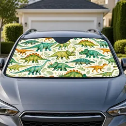 Colorful Dinosaur Watercolor Botanical Decor For Kids Road Trips And Family Travel Car Sunshade