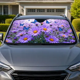 Purple Daisy And Blue Butterfly Meadow For Spring Garden Lovers And Floral Decor Fans Car Sunshade