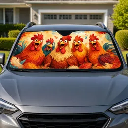 Funny Cartoon Rooster Flock For Farmhouse Daily Road Trips And Chicken Loving Drivers Car Sunshade