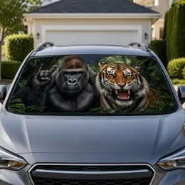 Gorilla And Bengal Tiger Jungle Scene For Wildlife Lovers Road Trip Interior Decor Car Sunshade