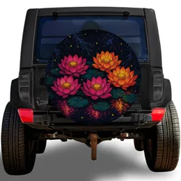 Midnight Lotus Pond Flowers for Night Garden Lovers and Outdoor Adventure Travel Fans Spare Tire Cover