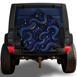 Celestial Blue Ribbons And Golden Stars For Night Drive Adventure Vehicle Enthusiasts Spare Tire Cover