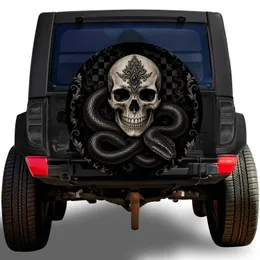 Gothic Skull And Coiled Serpent For Off Road Adventure Vehicle Gothic Style Lovers Spare Tire Cover