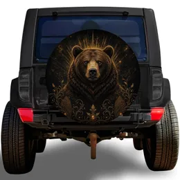 Majestic Brown Bear With Golden Rays For Wilderness Road Trips And Outdoor Drivers Spare Tire Cover