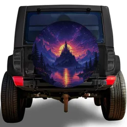 Starry Fantasy Castle Mountain Lake Adventure Decor for SUV RV Camping Travelers Spare Tire Cover