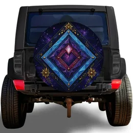 Cosmic Diamond Prism With Gold Botanical Stars For Stargazers And Night Sky Lovers Spare Tire Cover