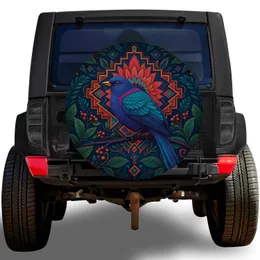 Tropical Blue Songbird Folk Art For Colorful SUV Adventure Style Outdoor Enthusiasts Spare Tire Cover