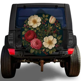 Vintage Botanical Roses And Berries For Road Trip Style And Nature Loving Drivers Spare Tire Cover
