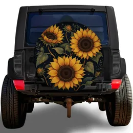 Golden Sunflowers On Midnight Blue Decor For Camping Road Trips And Nature Lovers Spare Tire Cover