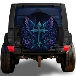 Gothic Celestial Cross With Angel Wings For Dark Fantasy Vehicle Style Lovers On Road Spare Tire Cover